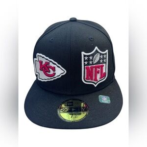 New Era 59Fifty NFL Kansas City Chiefs Black Dual Logo Fitted Hat Size 7 1/2 New